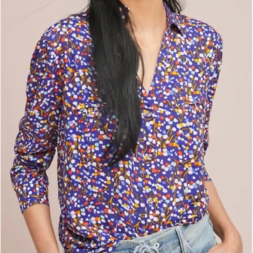 Anthropologie Blue Floral Blouse